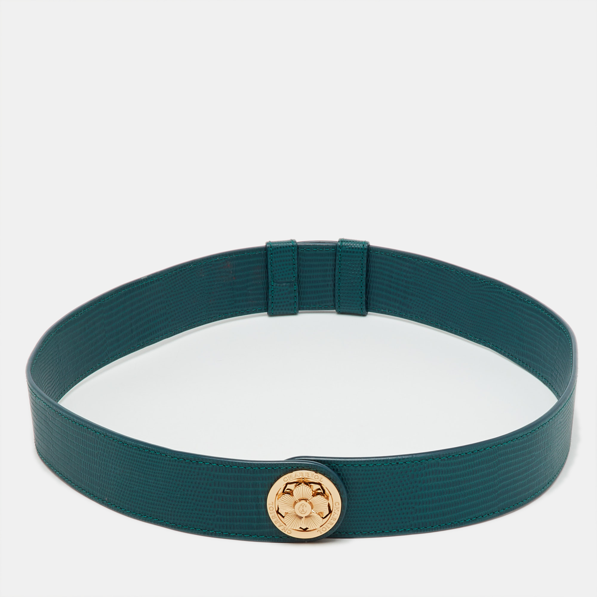 Charriol Green Leather Logo Waist Belt 85cm
