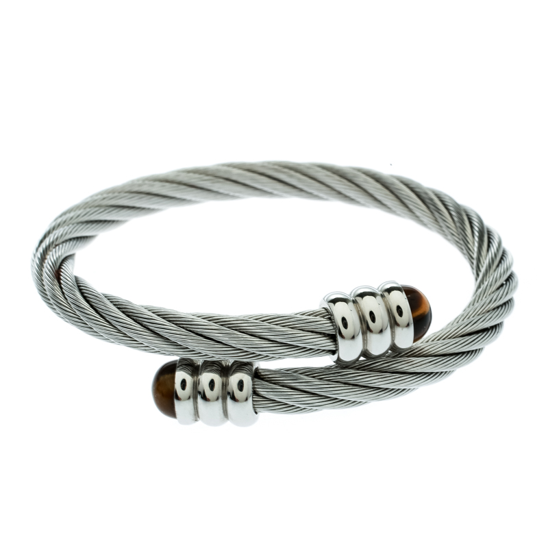 Charriol Celtic Tiger's Eye Twisted Cable Stainless Steel Adjustable Bracelet