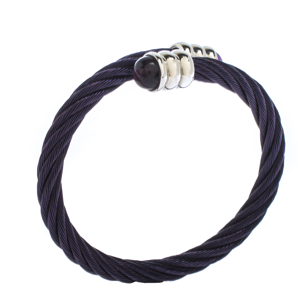 

Charriol Celtic Amethyst Prune PVD Steel Twisted Cable Adjustable Bypass Bracelet, Purple