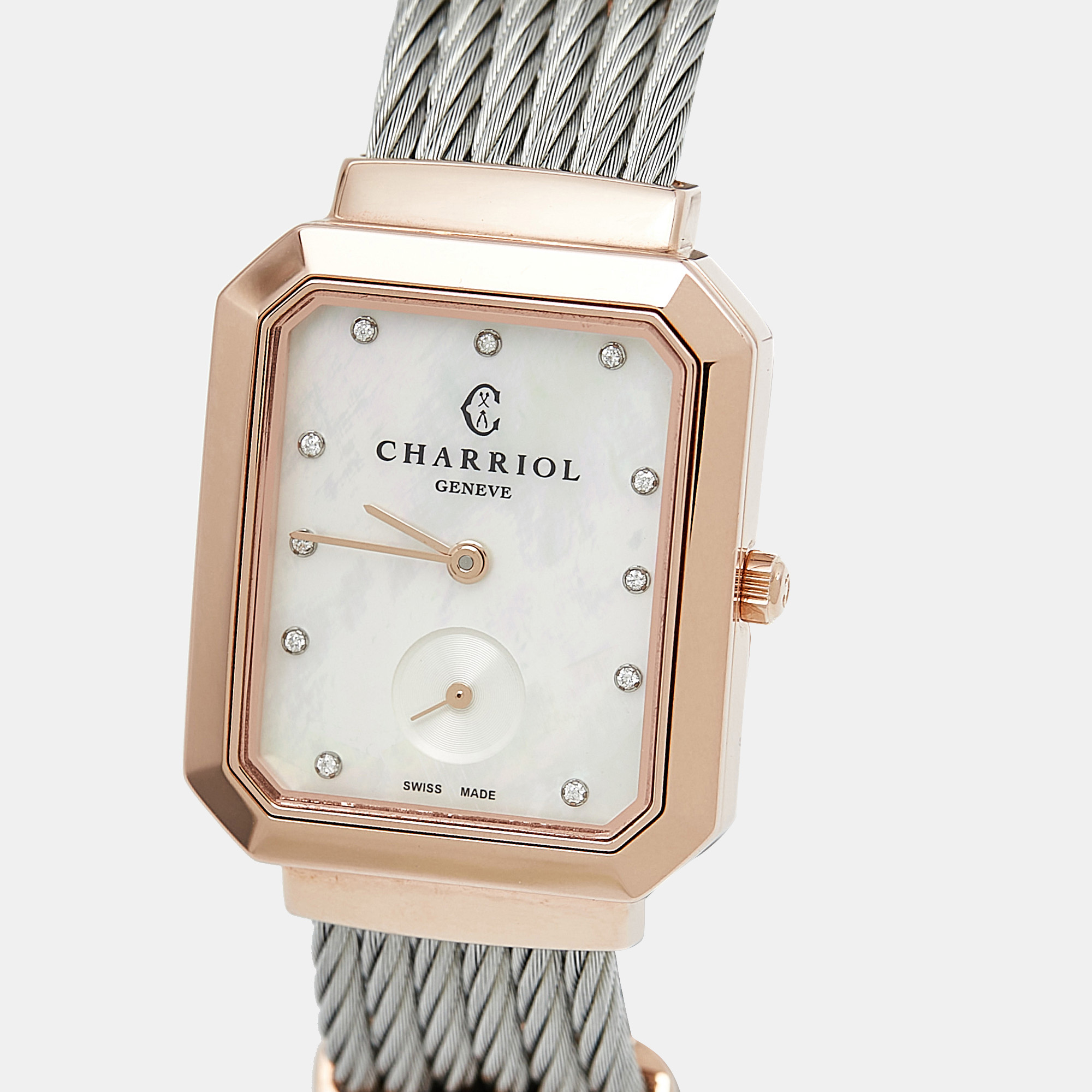 Charriol Mother Of Pearl Diamond Two-Tone Stainless Steel St-Tropez STREP-560-001 Women`s Wristwatch 30 mm 