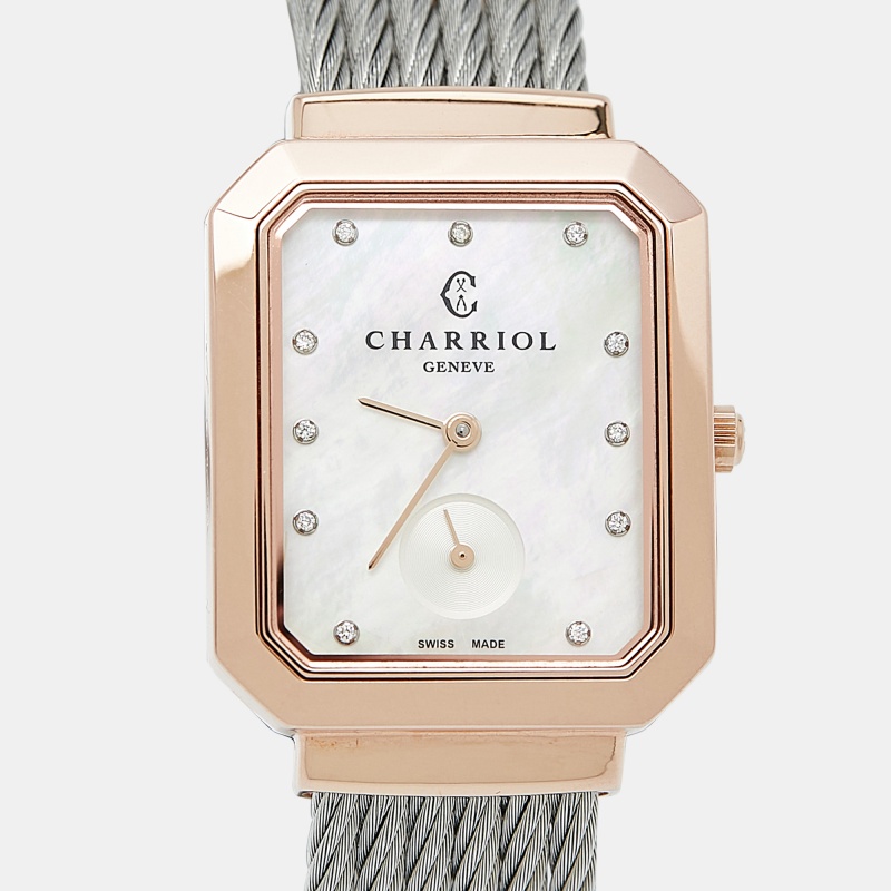 Charriol Mother Of Pearl Diamond Two-Tone Stainless Steel St-Tropez STREP-560-001 Women`s Wristwatch 30 mm 