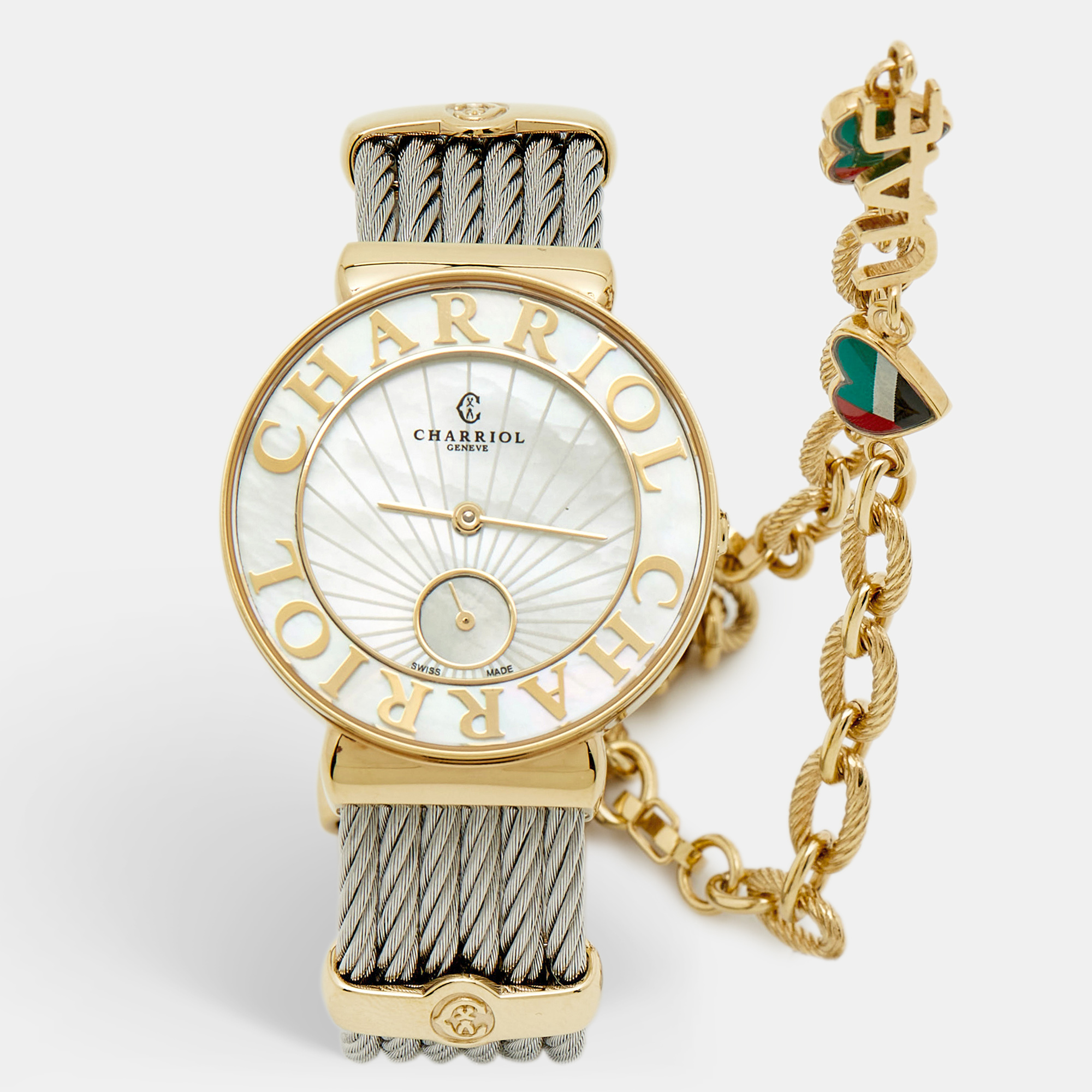 

Charriol Mother of Pearl Yellow Gold Tone Stainless Steel Diamonds ST Tropez UAE Special Edition ST30.1 Women's Wristwatch, Silver
