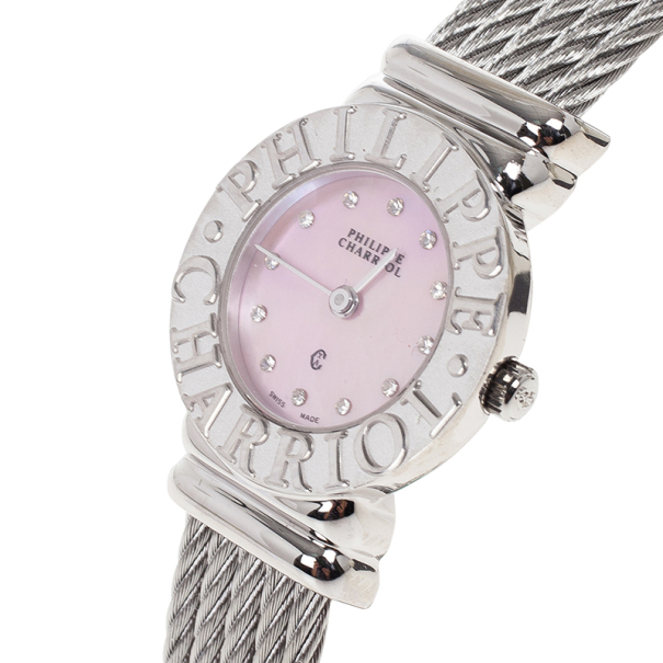 Philippe Charriol Pink Silver St. Tropez Women's Wristwatch 24MM