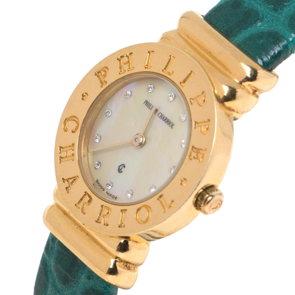 

Philippe Charriol Yellow Mother Of Pearl Gold Plated Leather, Green