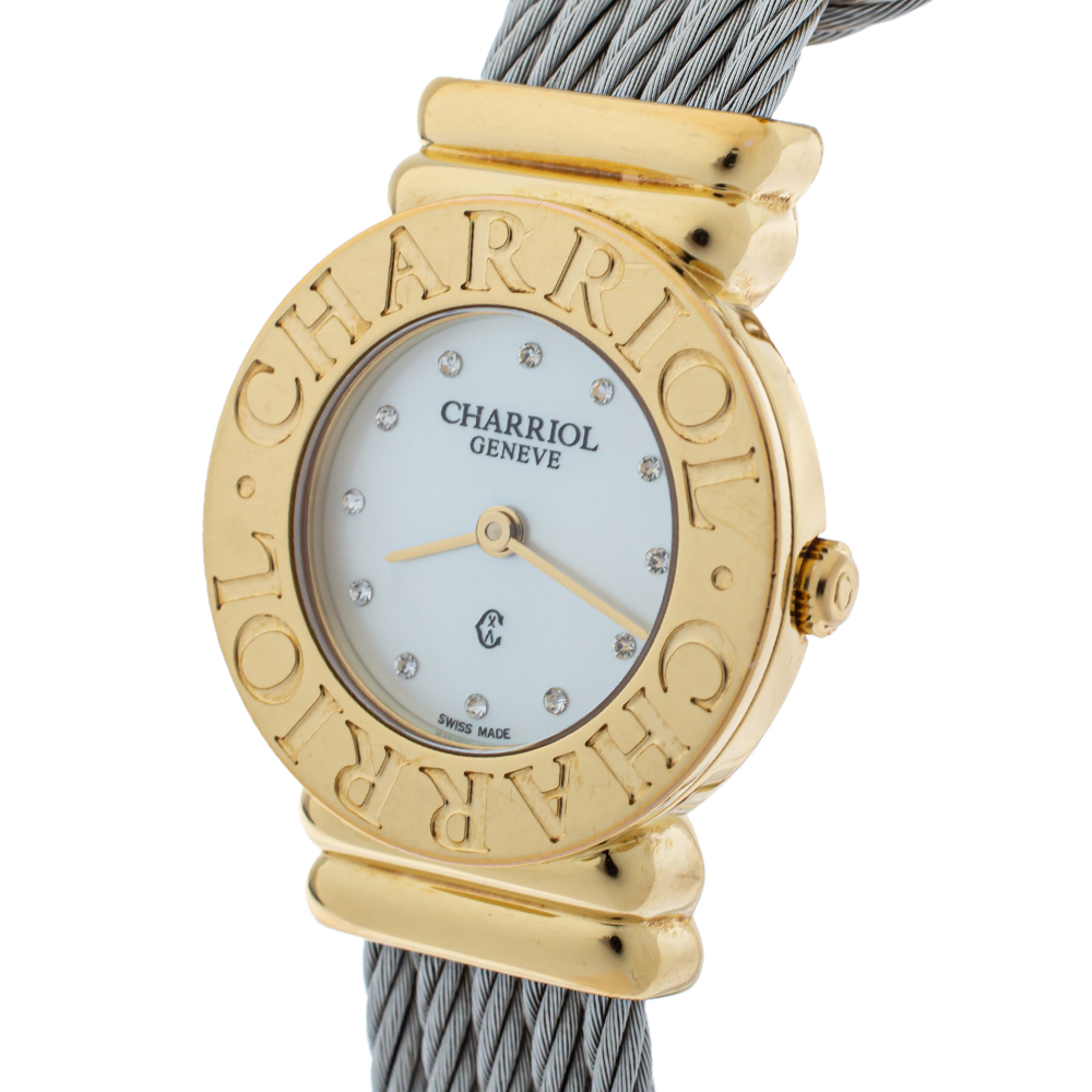 

Charriol White Mother of Pearl Stainless Steel Gold Plated St-Tropez Ref.028/2 Women's Wristwatch, Silver