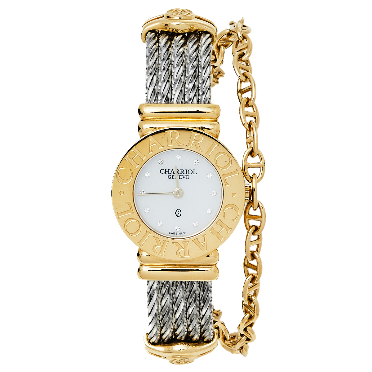Charriol Mother Of Pearl Yellow Gold Plated Stainless Steel St-Tropez Ref.028/2 Women's Wristwatch 24.50 mm