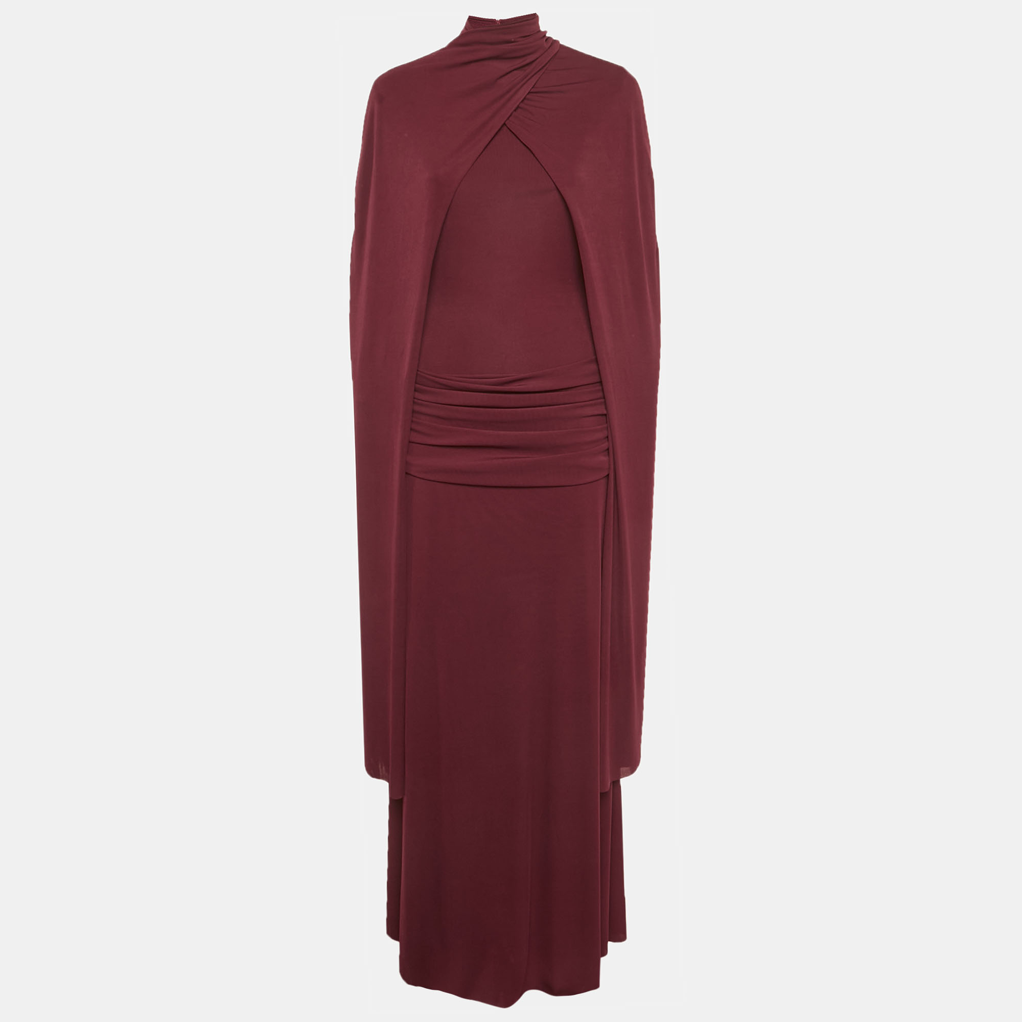 

Chats By C.Dam Maroon Jersey Knit Cape Detail Valeris Maxi Dress S, Burgundy