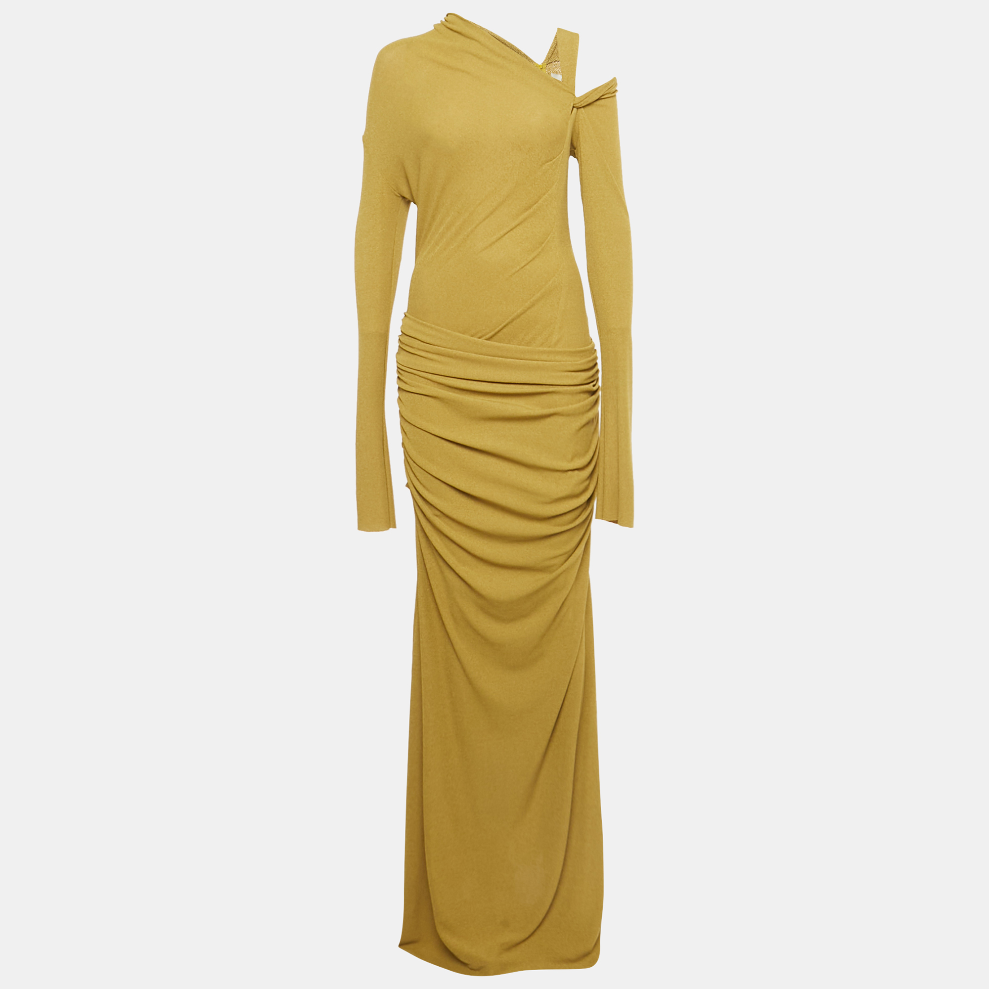 CHATS BY C.DAM Pre-owned Moss Green Ruched Jersey-knit Midi Dress M