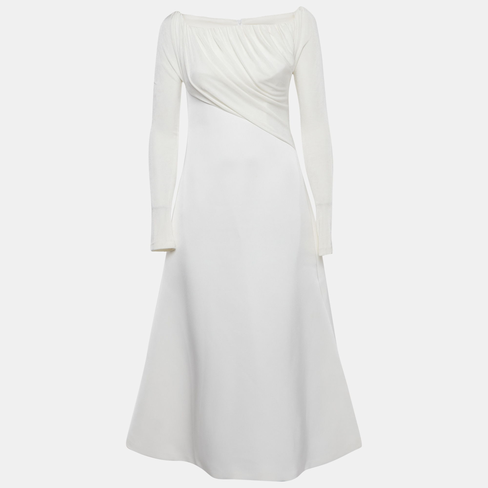 CHATS BY C.DAM Pre-owned White Jersey And Crepe Off-shoulder Long Dress S