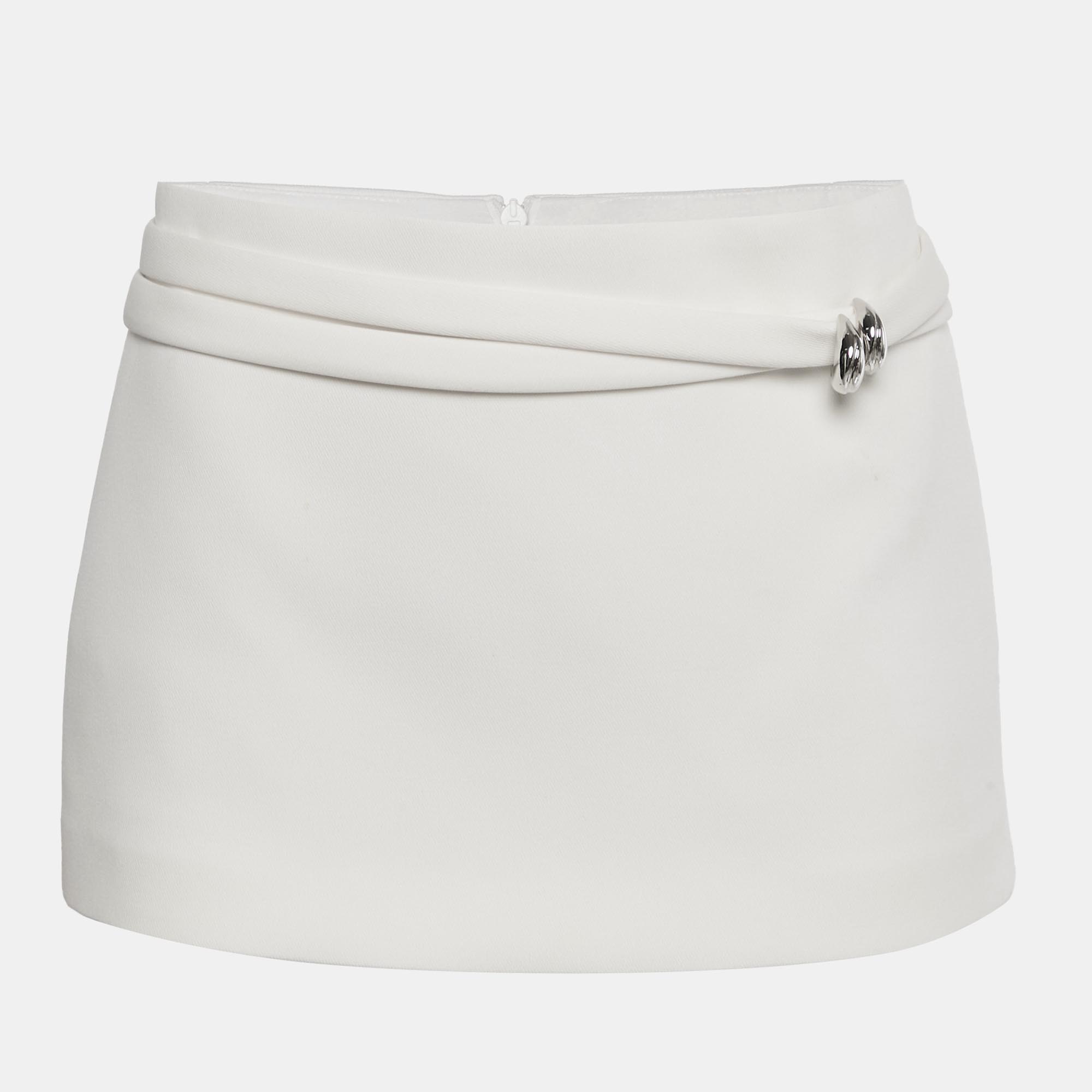 Pre-owned Chats By C.dam White Gabardine Waist-detail Mini Skirt S