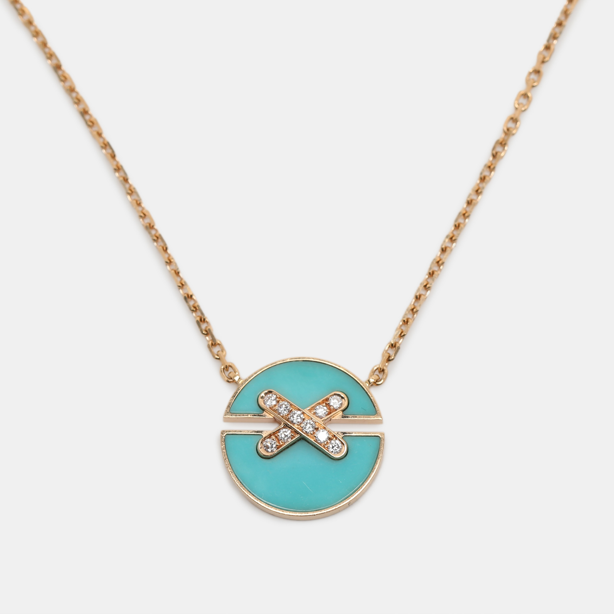 

Chaumet Jeux de Liens Turquoise Diamond 18K Rose Gold Harmony Pendant Necklace