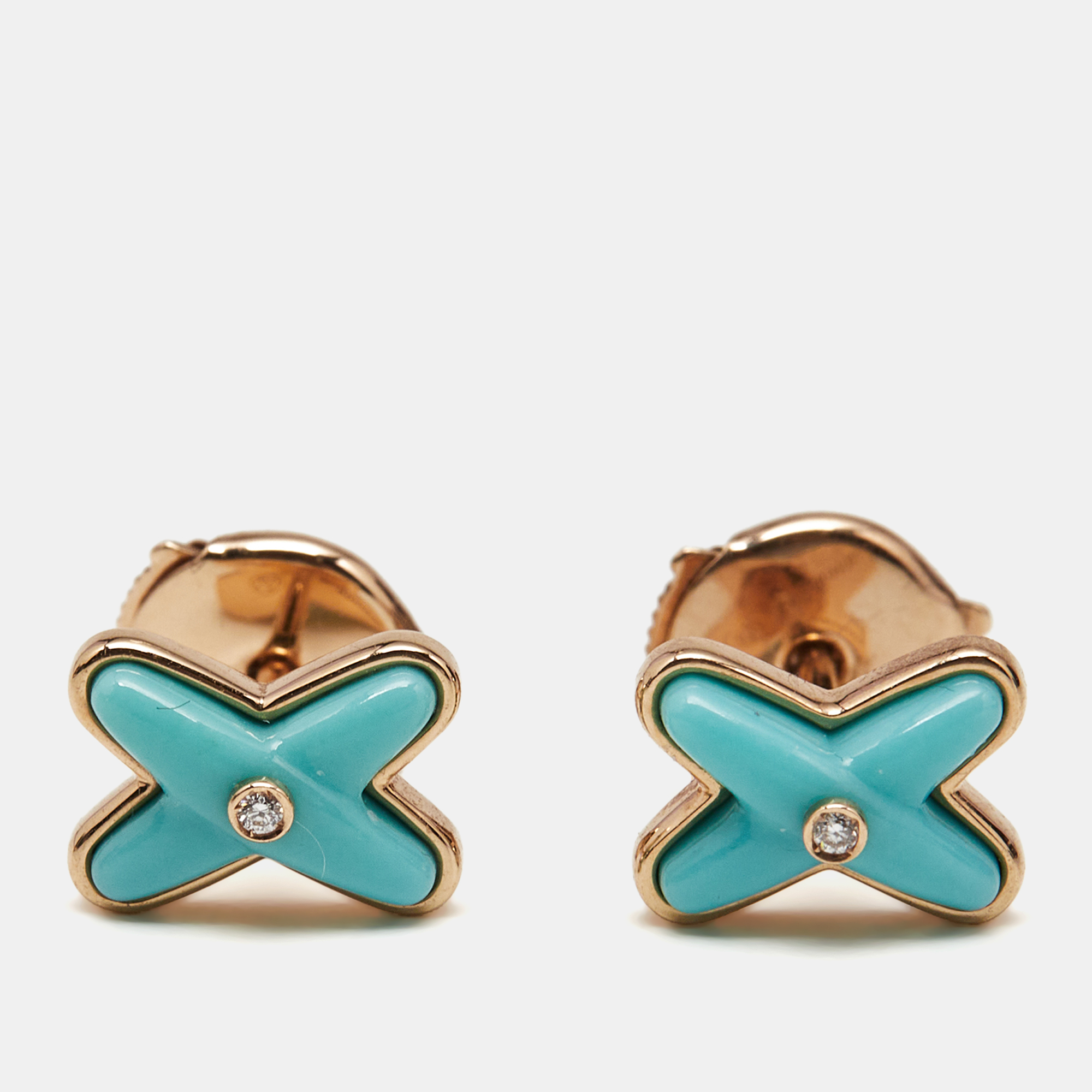 Pre-owned Chaumet Jeux De Liens Turquoise Diamond 18k Rose Gold Earrings