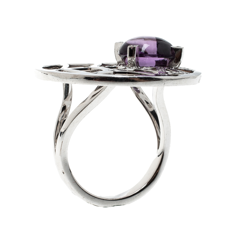 Chaumet Catch Me If You Love Me Amethyst Diamond 18k White Gold Cocktail Ring Size 53