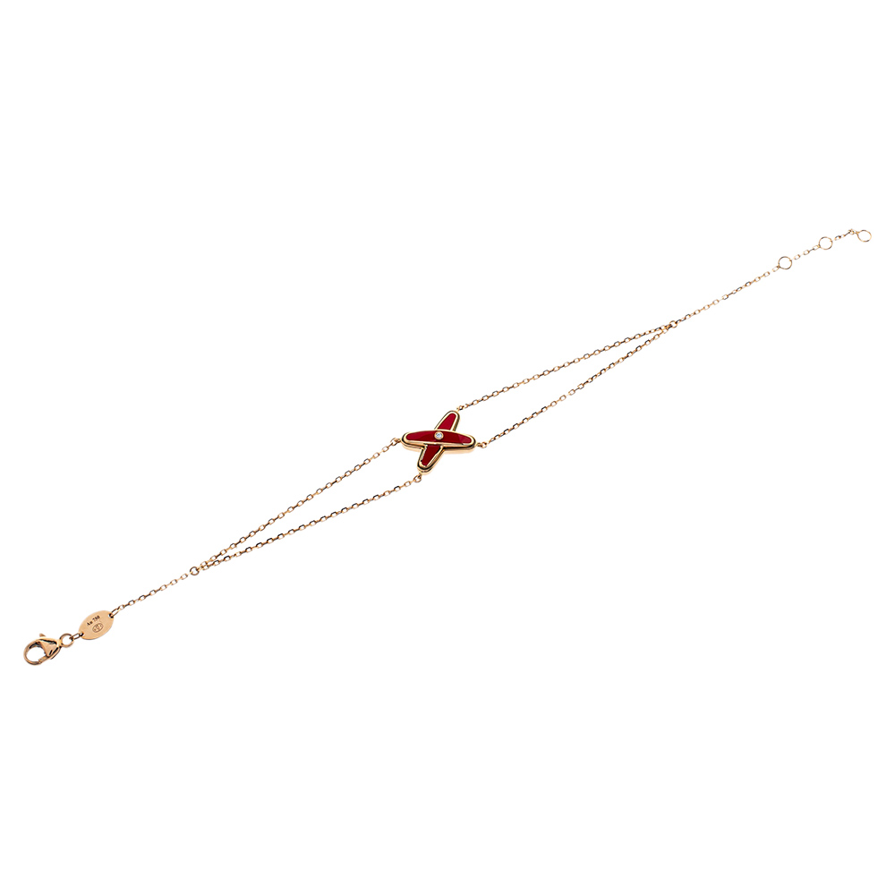 

Chaumet Jeux de Liens Diamond Red Lacquer 18K Rose Gold Chain Link Bracelet