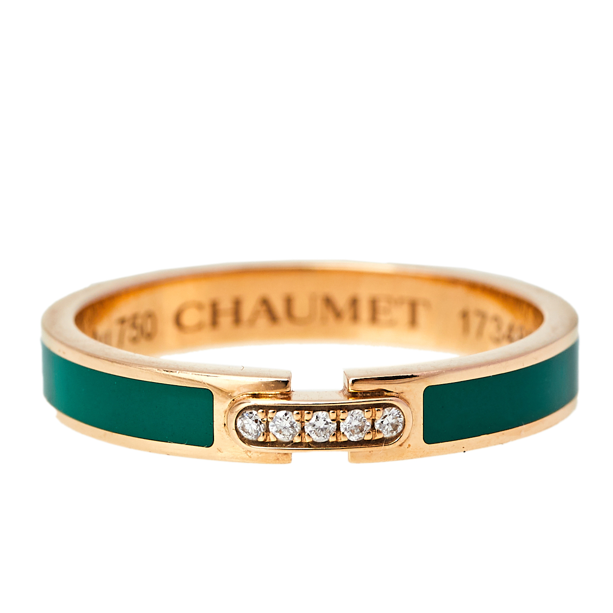 

Chaumet Liens Évidence 18K Rose Gold & Diamond Green Inlay Wedding Band Ring Size EU 50