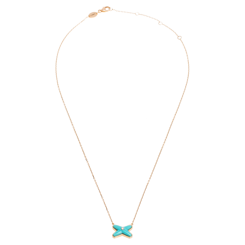 

Chaumet Jeux de Liens Turquoise Diamond 18K Rose Gold Pendant Necklace