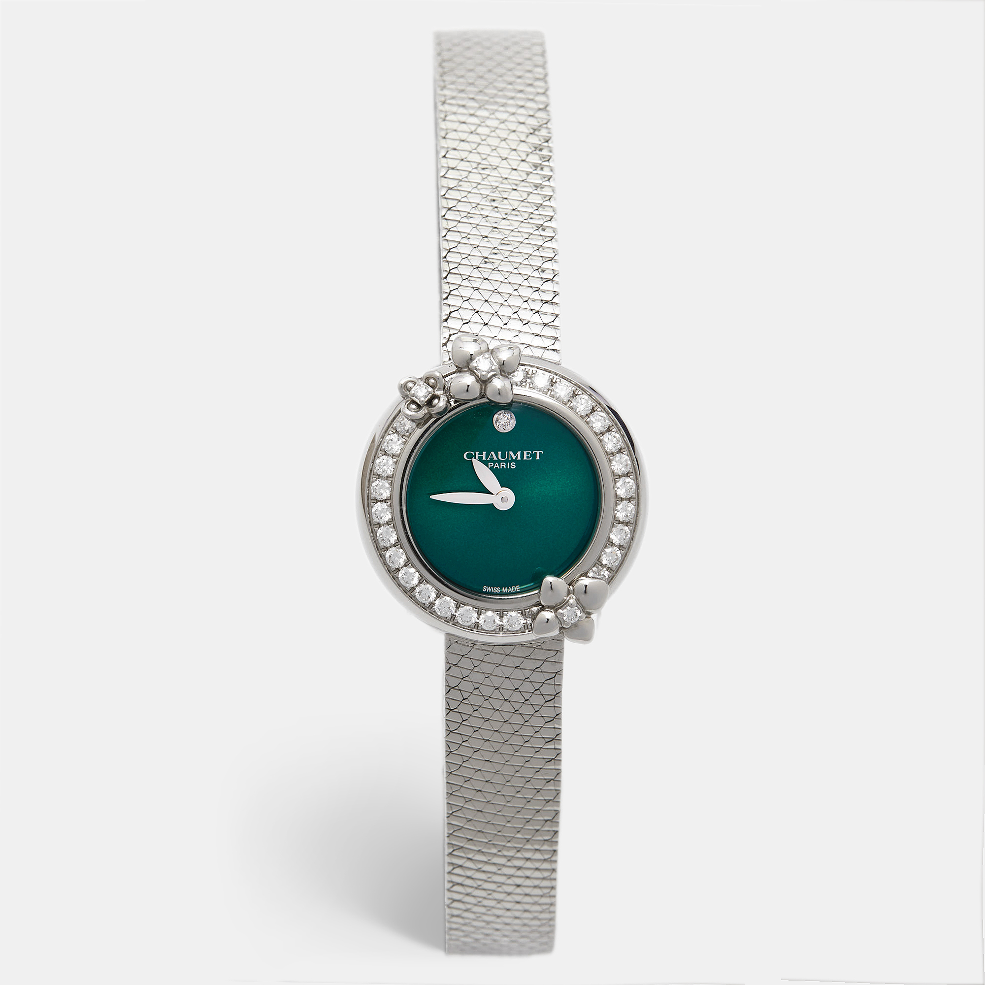Pre-owned Chaumet Green Stainless Steel Diamond Hortensia Eden W83880-001 Women's Wristwatch 22 Mm