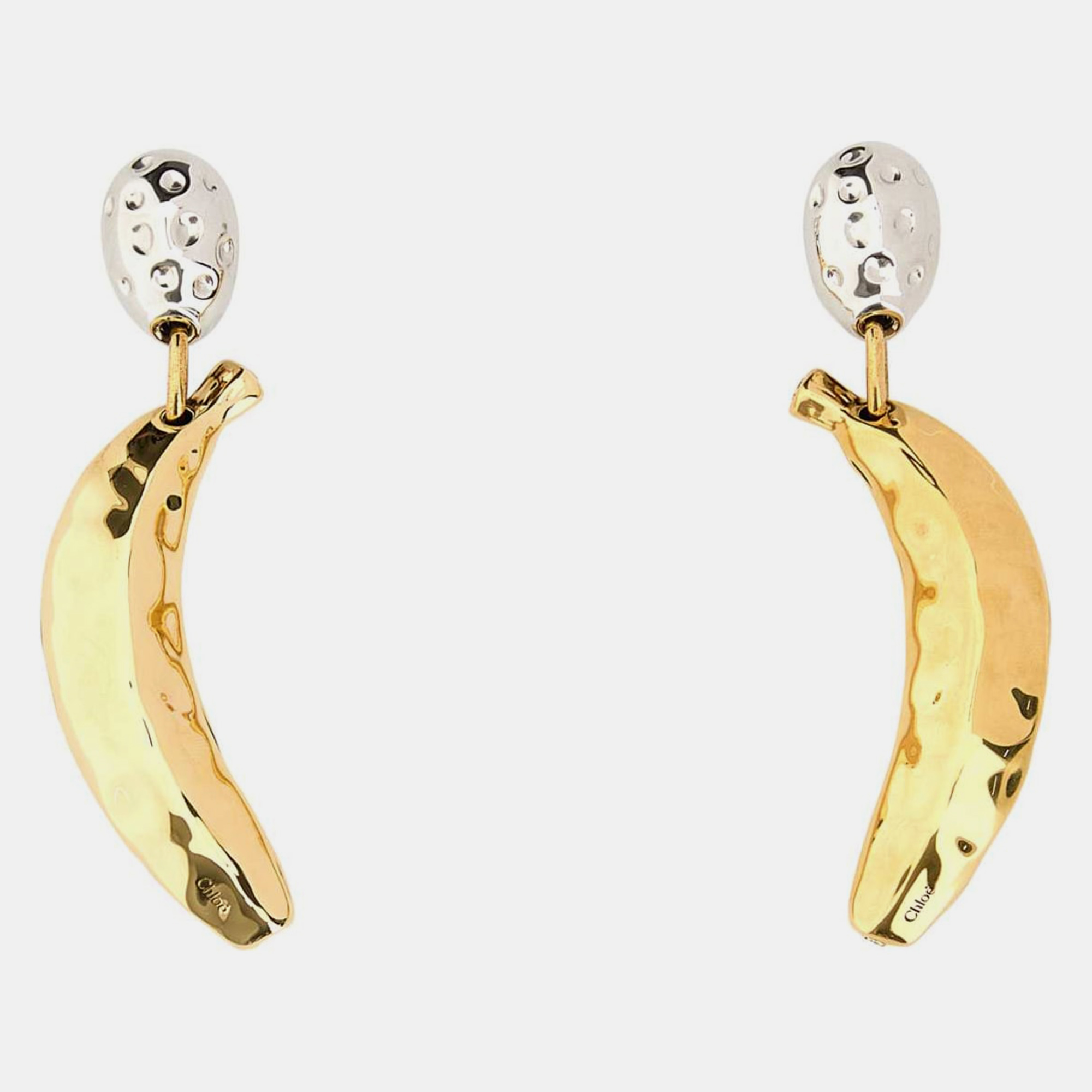 

Chloe Silver Vintage Gold Brass Two-Tone Metal Bananas Earrings