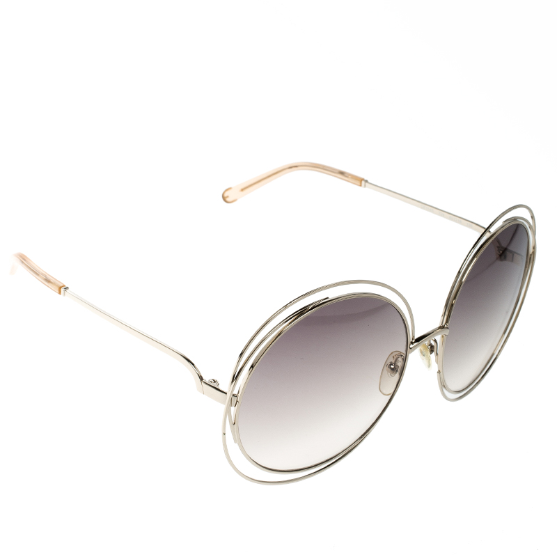 Pre Owned Chloe Gold/Brown Gradient CE114S Carlina Oversized Round Sunglasses