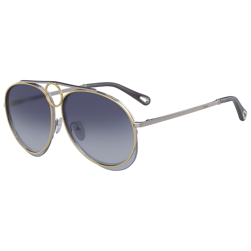 

Chloe Silver/Gold/Blue CE144S Aviator Sunglasses, Multicolor