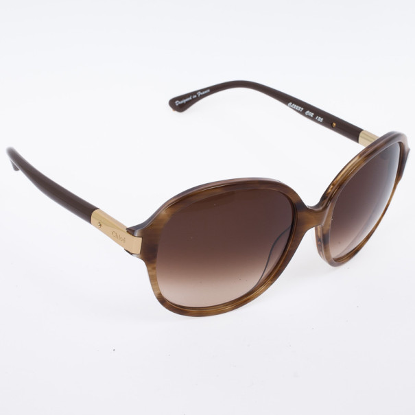 مملوكة مسبقًا Chloe Brown Horn Acrylic Round Oversize Sunglasses