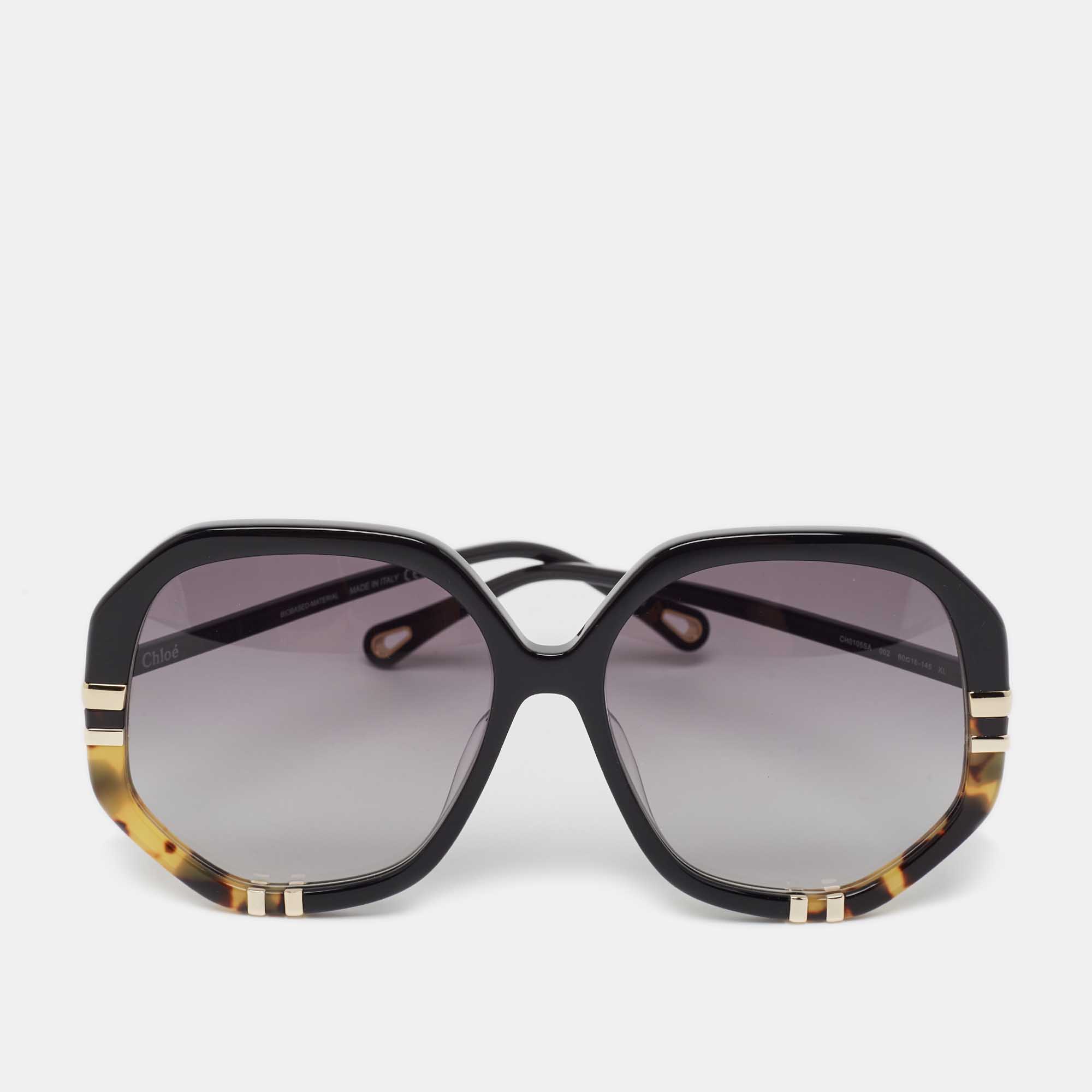 Pre-owned Chloé Black Gradient Tortoise Frame Geometric Sunglasses
