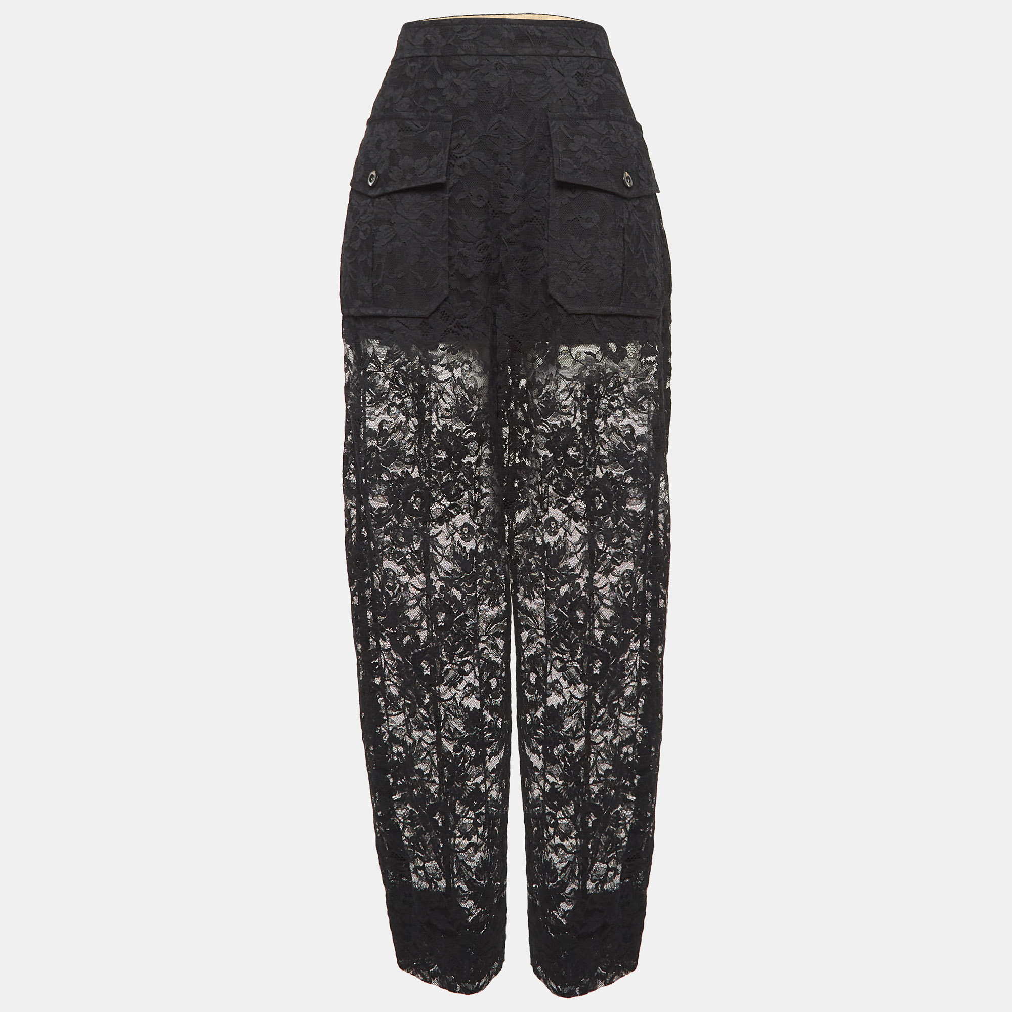 

Chloe Black Floral Pattern Lace Sheer Trousers L