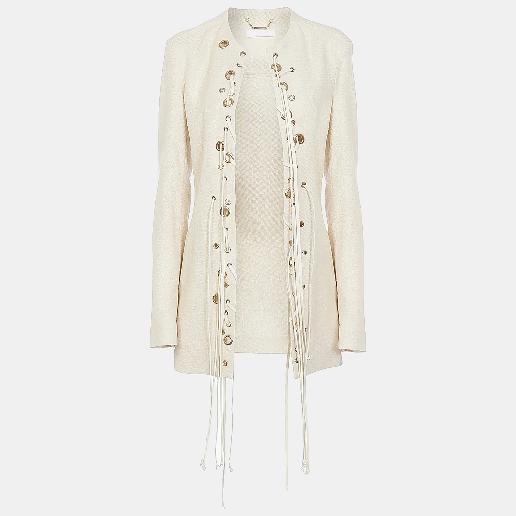 Pre-owned Chloé Cream Knit Lace Motif Jacket M