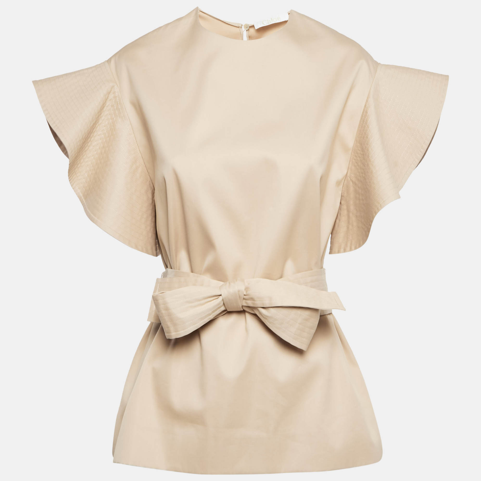 

Chloe Sun Tan Brown Cotton Ruffled Belt Detail Sleeve Top S