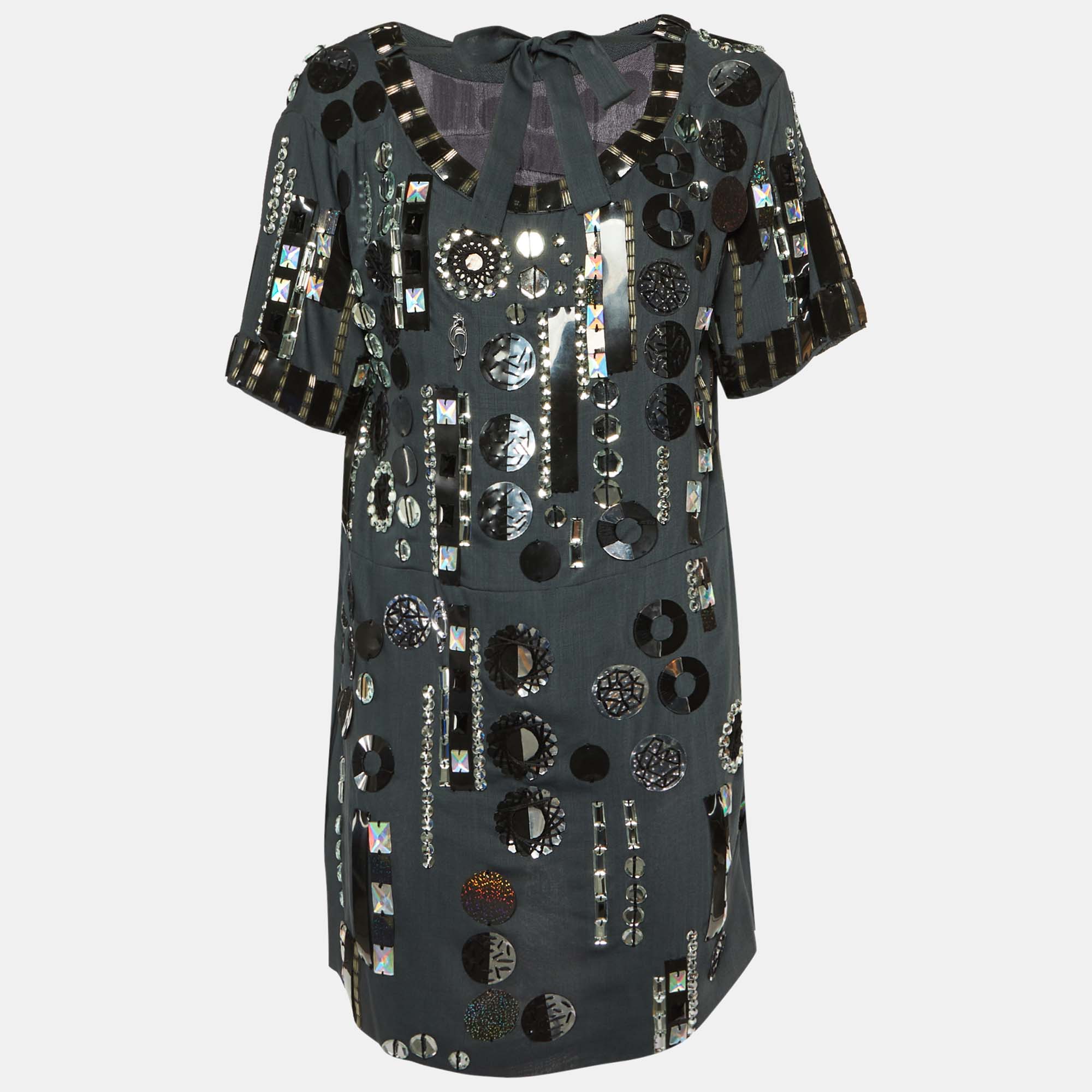 

Chloe Ardoise Grey Wool Embellished Shift Dress M