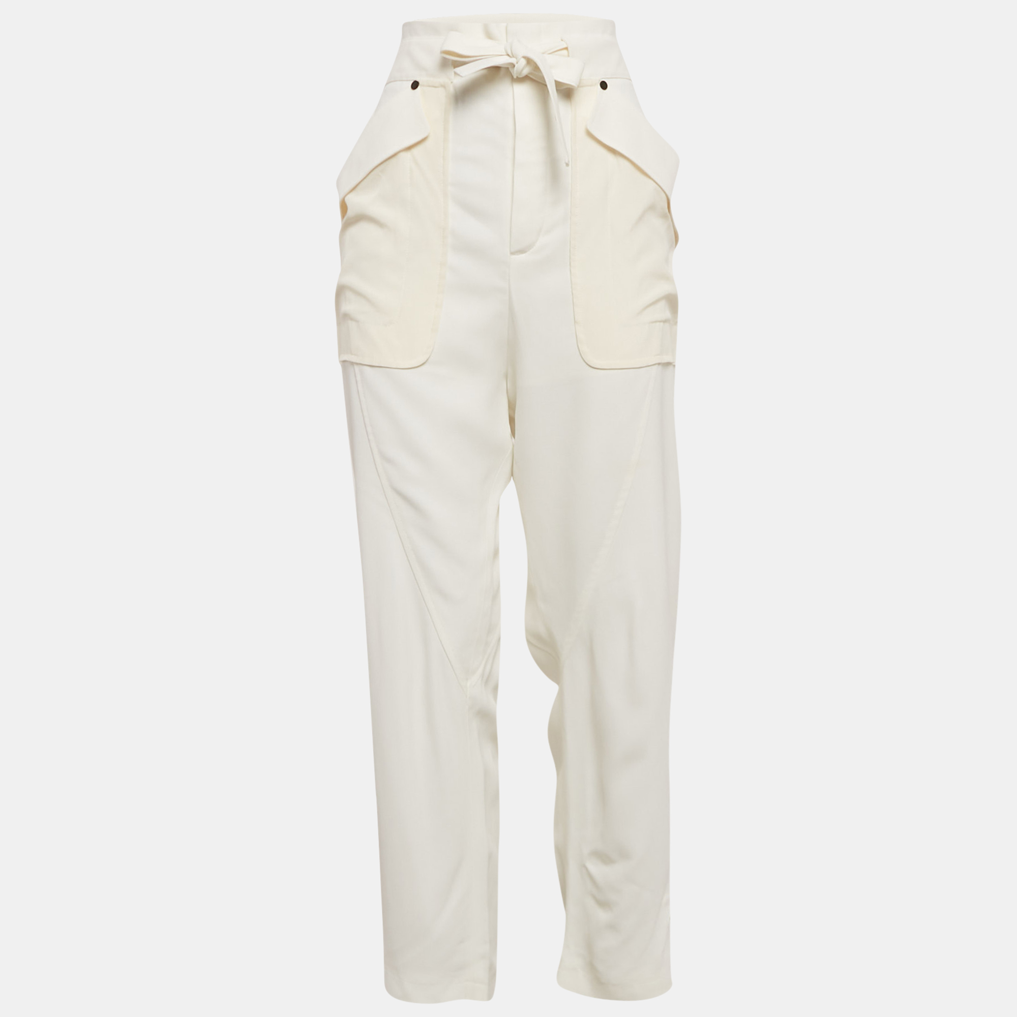 

Chloé Milk White Crepe Oversized Pocket Detail Trousers M