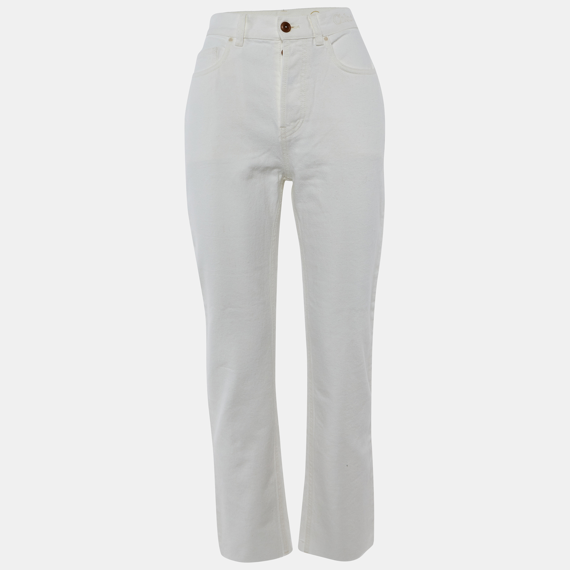 Pre-owned Chloé White Denim Straight Fit Jeans S/waist 27"