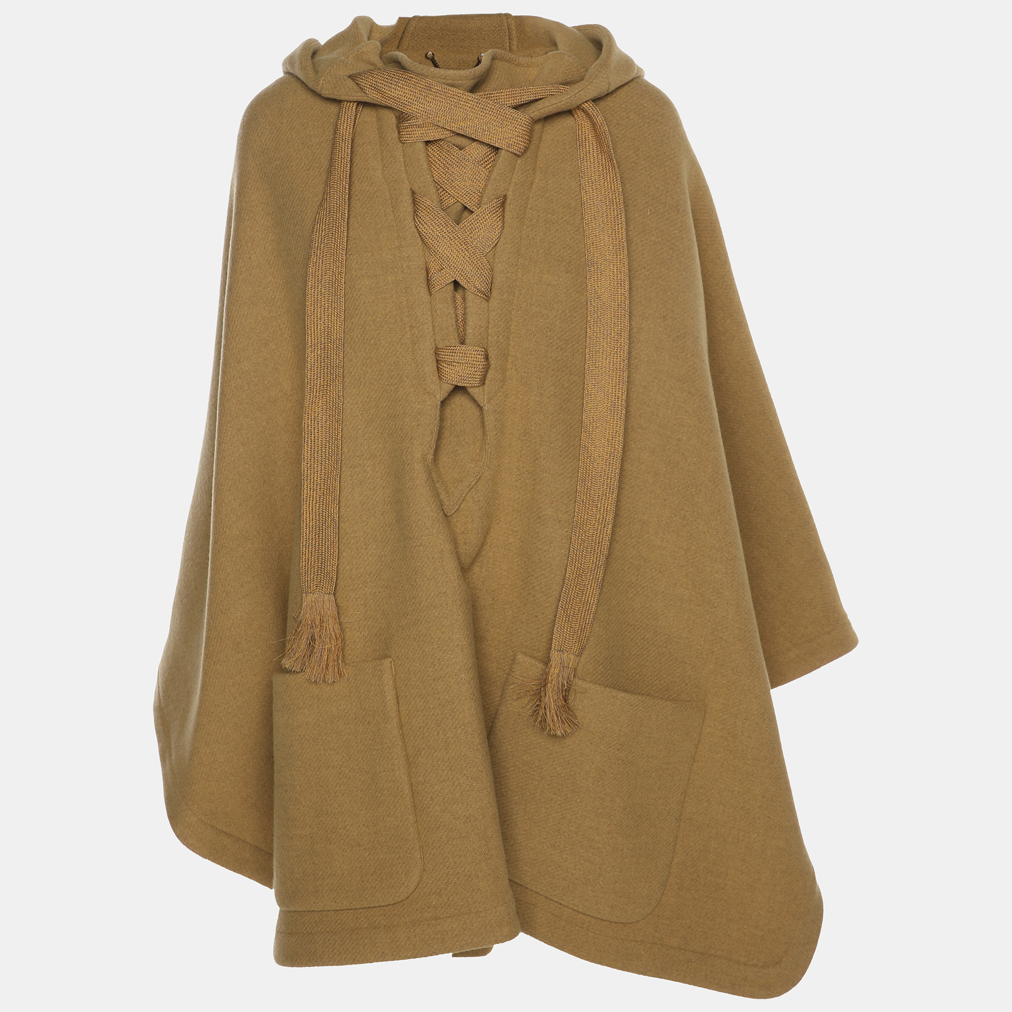 Chloe Khaki Brown Wool Blend Hoodie Cape S