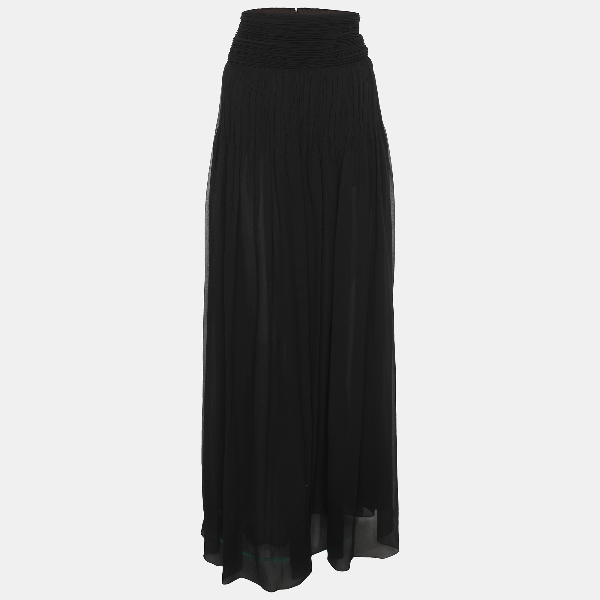 Pre-owned Chloé Black Silk Pleated Midi Skirts M