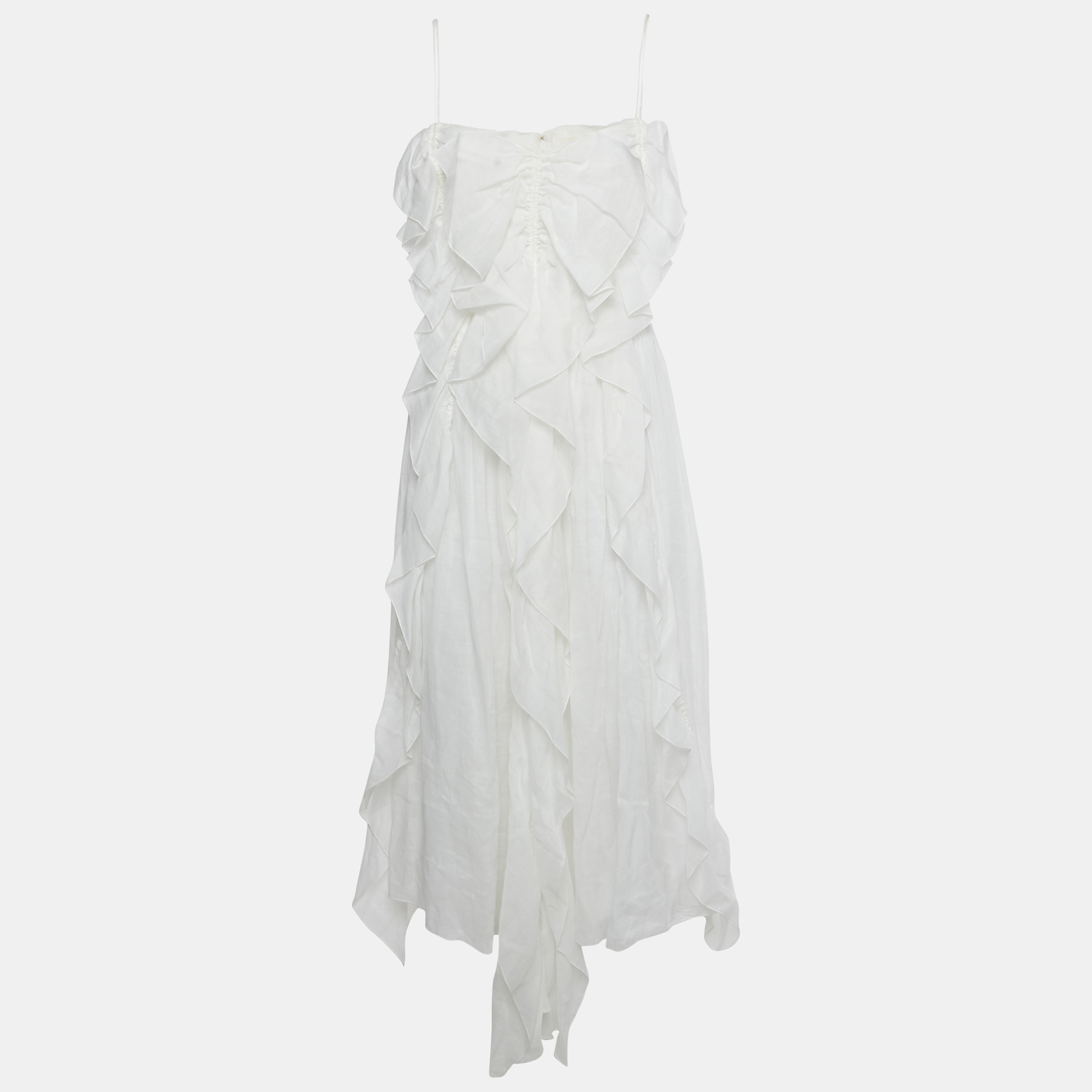 

Chloé White Ramie Ruffled Asymmetric Midi Dress M