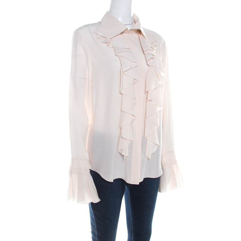 

Chloe Dusty Pink Silk Ruffled Long Sleeve Blouse