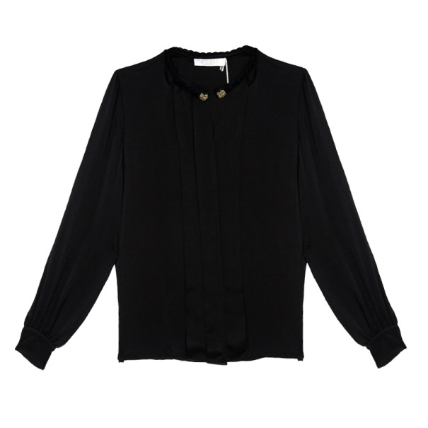 Pre Owned Chloe Velvet Embellished Collar Silk Shirt S