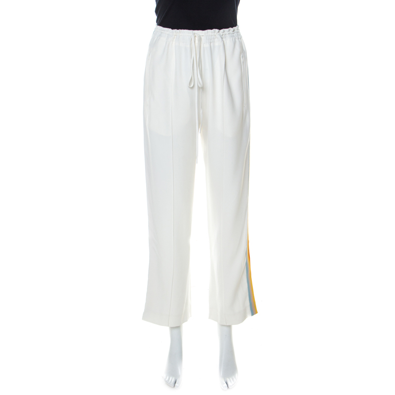 Chloe White Crepe Side Stripe Detail Drawstring Detail Trousers S