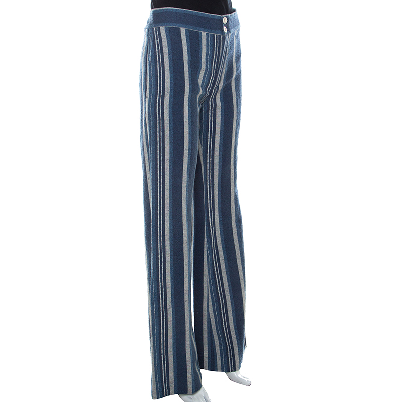 

Chloe Blue Striped Cotton Canvas Wide Leg Trousers