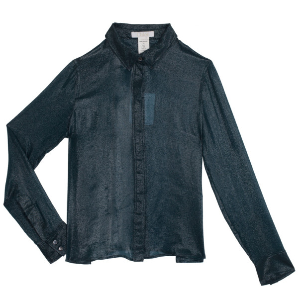 مملوكة مسبقًا Chloe Silk Shimmery Blue Button Up Shirt M