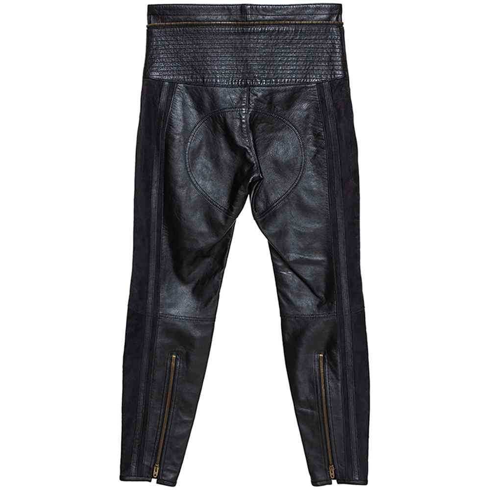 

Chloé Black Leather & Nubuck Paneled Cropped Biker Pants