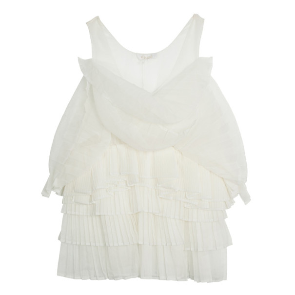مملوكة مسبقًا Chloe Beige Ruffle Silk Organza Top M