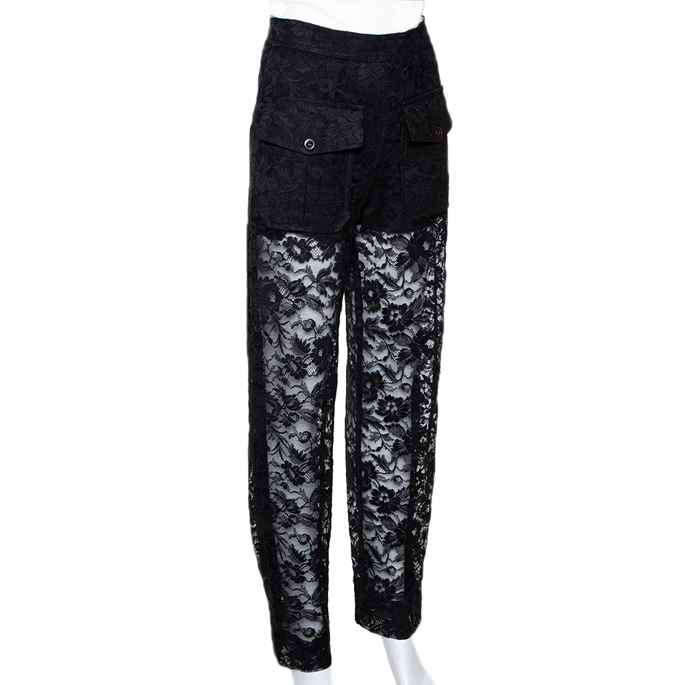 

Chloe Black Sheer Lace Cargo Trousers
