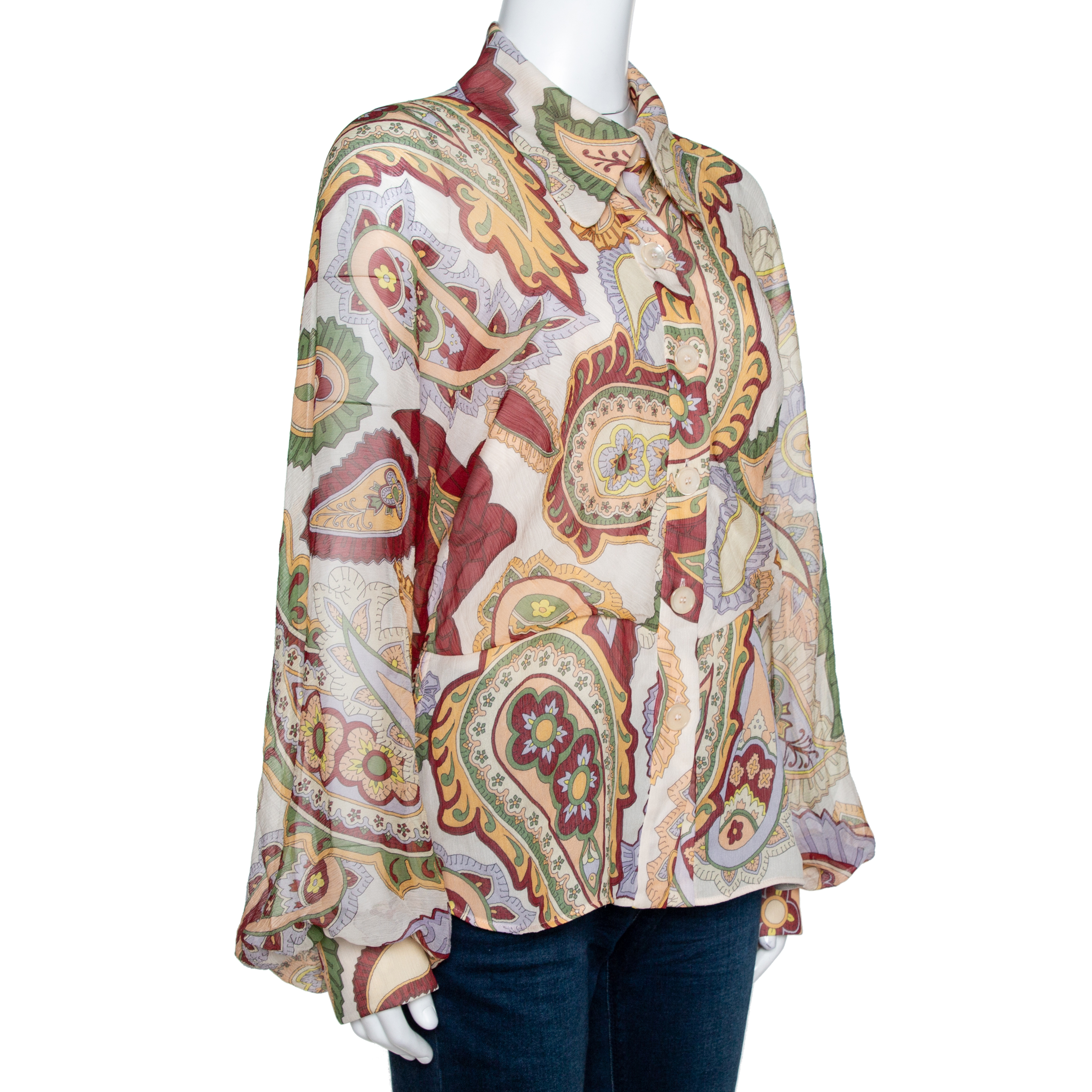 

Chloe Cream Paisley Print Silk Crepon Shirt