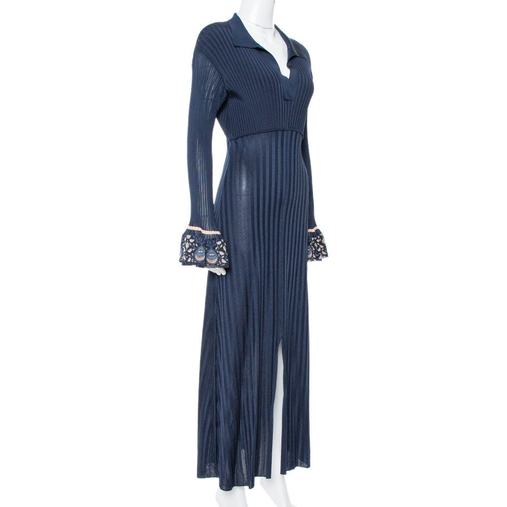 

Chloe Iconic Navy Rib Knit Printed Cuff Midi Dress, Navy blue