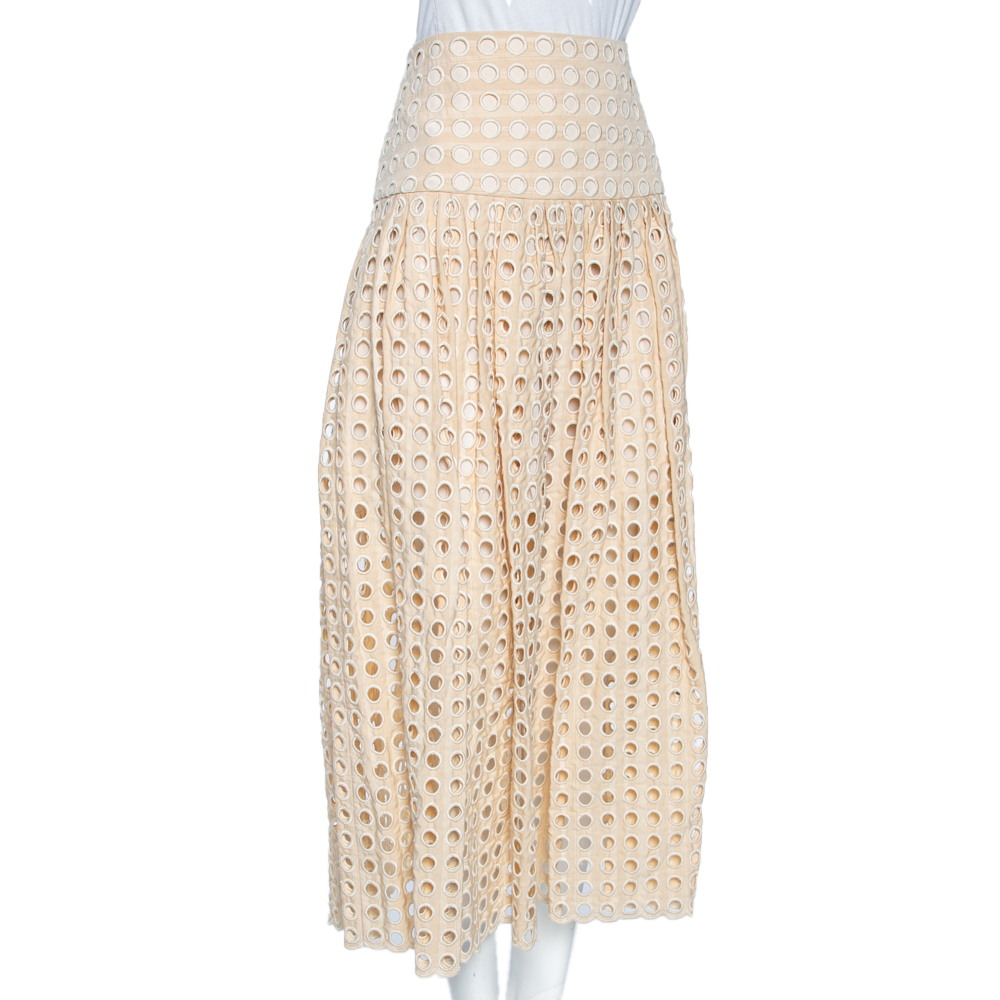 

Chloe Beige Guipure Lace Pleated Midi Skirt