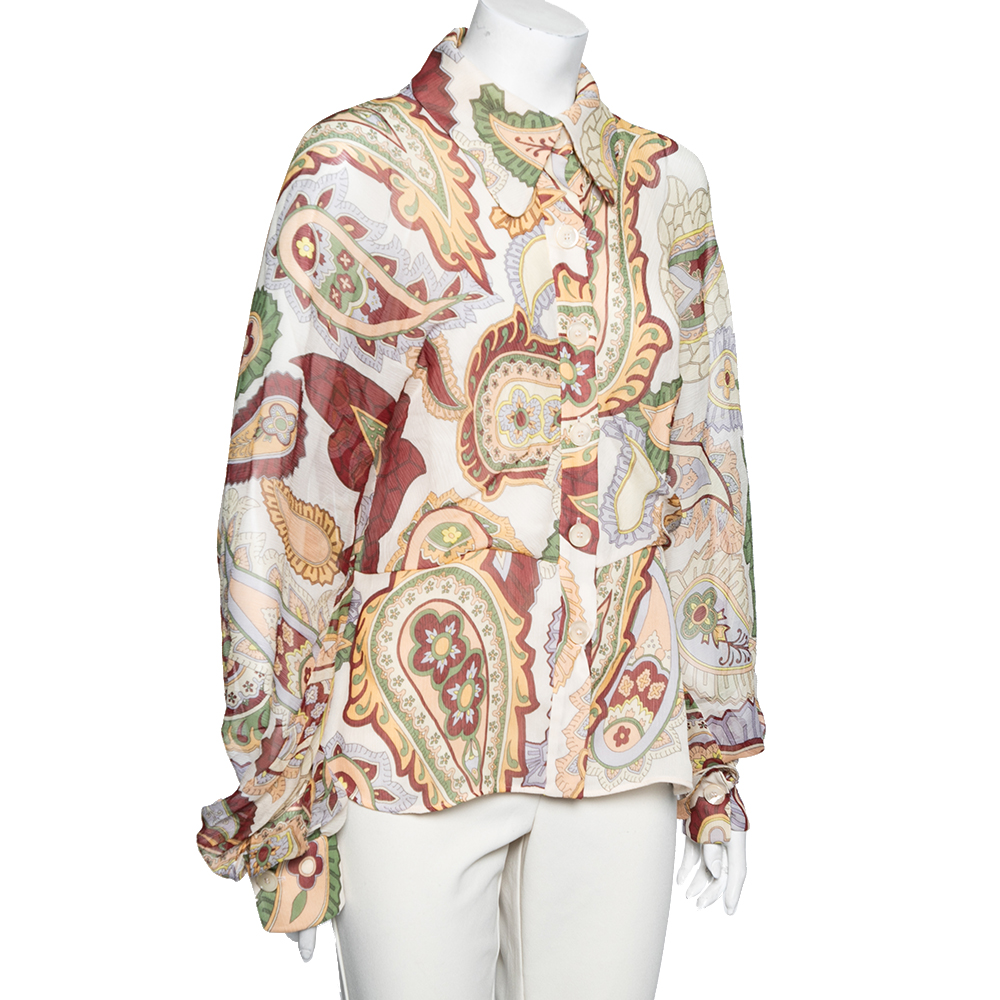 

Chloe Cream Paisley Print Silk Crepon Shirt