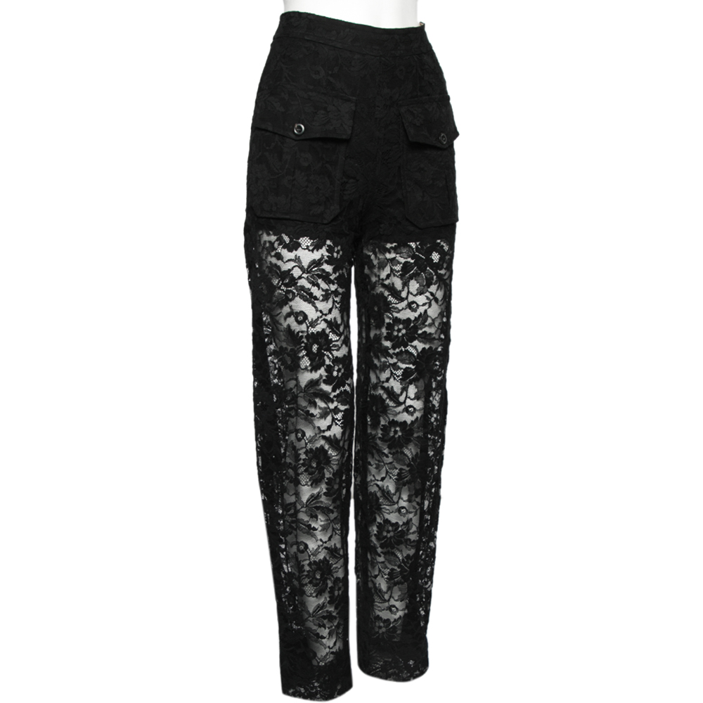 

Chloe Black Sheer Lace Cargo Trousers