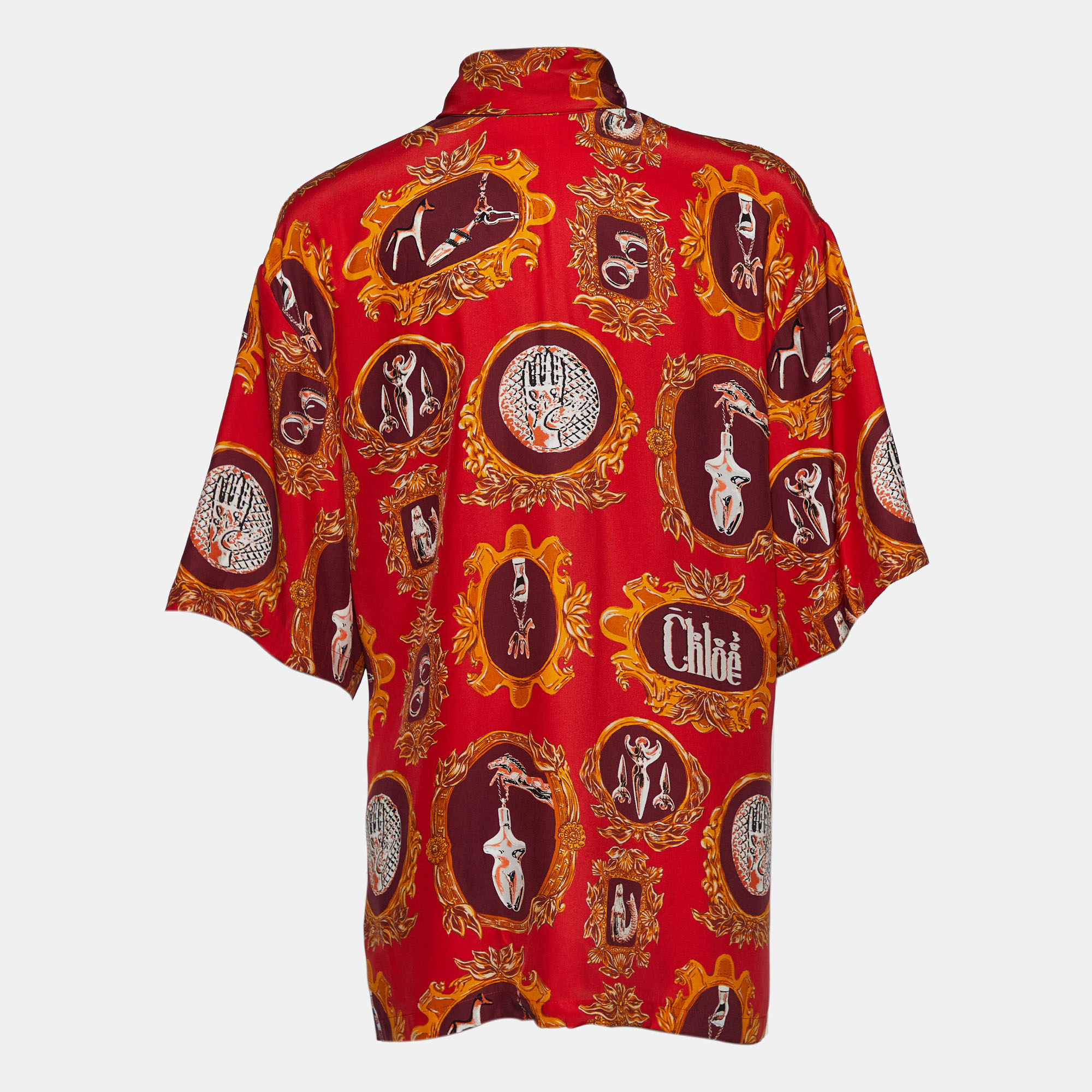 

Chloe Red Printed Silk Neck Tie Detail Top