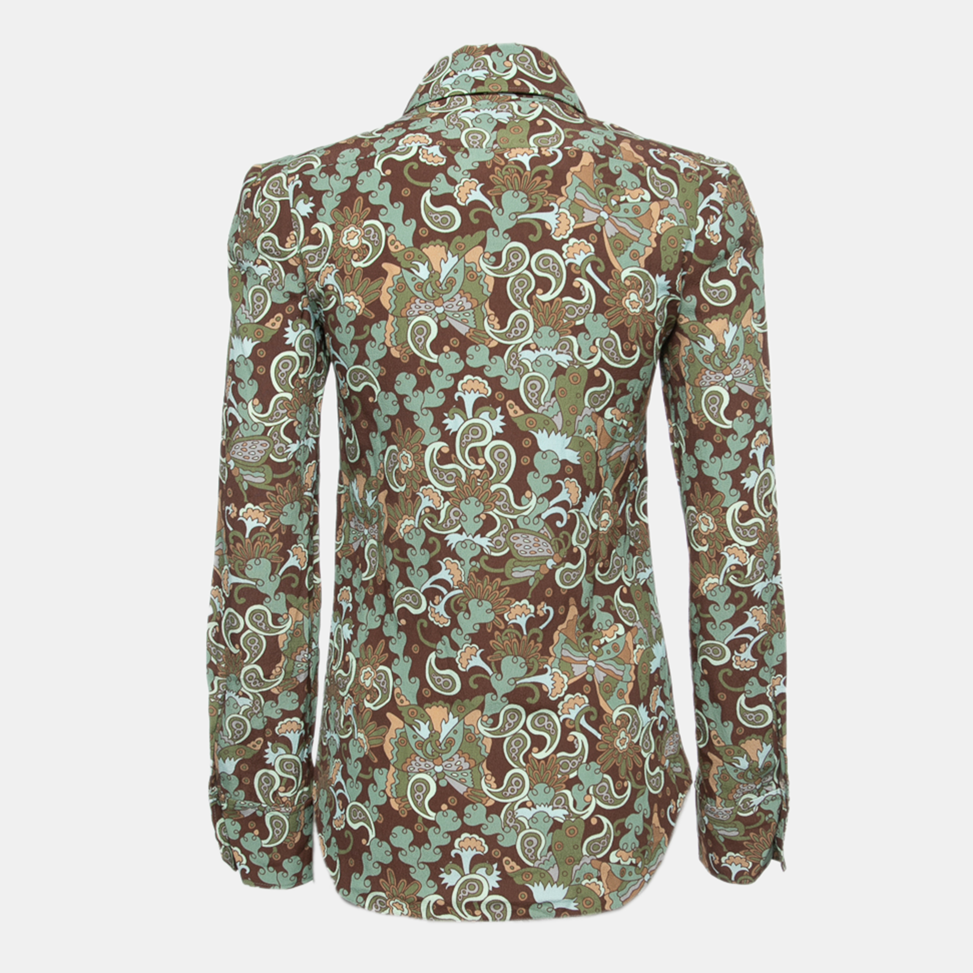 

Chloe Brown Multicolor Retro Floral Print Crepe Shirt